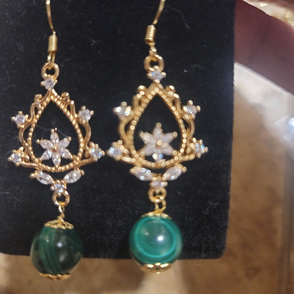 Malachite and crystal  earrings